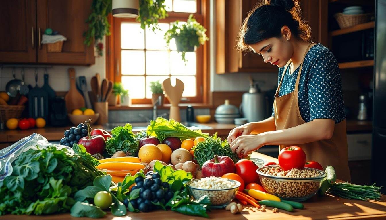 Persona preparando una comida saludable en la cocina