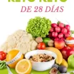 Portada del libro Reto Keto de 28 días con frutas y verduras.
